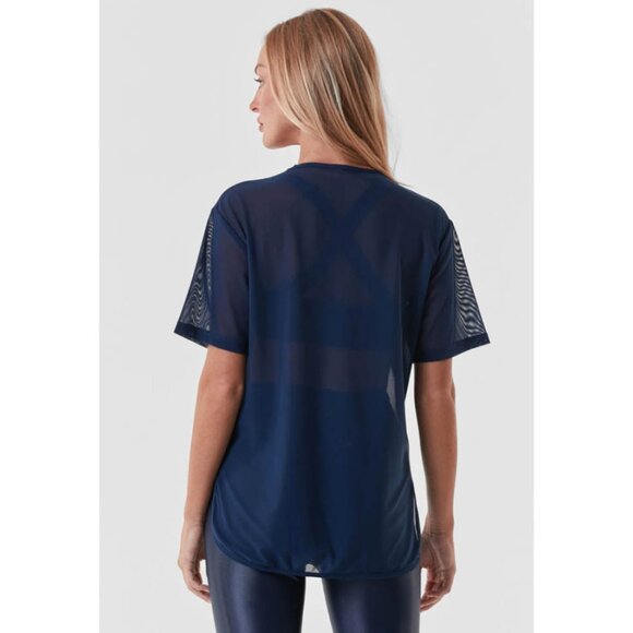 Navy Blue Oversized Mesh See Through Breathable Athletic Active Layering T-Shirt - Picture 4 of 4